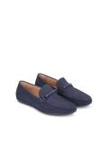 Men's stylish nubuck navy blue moccasins with an application KYLO
