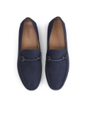 Men's stylish nubuck navy blue moccasins with an application KYLO