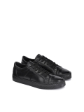 Men's black leather sneakers on a perforated sole LEONID