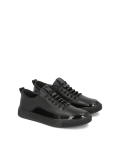 Men’s black leather sneakers with elegant inserts AJAKS