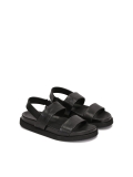 Black leather sandals with an elastic strap NATHAN