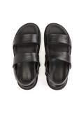 Black leather sandals with an elastic strap NATHAN