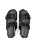 Black slides in grain leather for urban style LANIN
