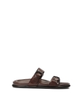 Leather brown slides with two adjustable straps LANIN