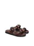 Leather brown slides with two adjustable straps LANIN