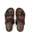 Leather brown slides with two adjustable straps LANIN