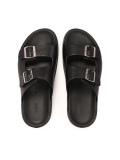 Black leather slides with two straps  JEFFERSON