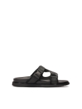 Mens' leather slides in black color  LUDVIC