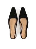 Black suede pumps with open heel and extended nose MALIKA