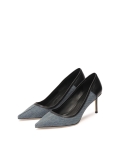 Denim fabric and leather pumps CHANTEL