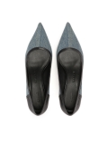 Denim fabric and leather pumps CHANTEL