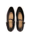 Black leather ballerinas with buckled strap LETICIA