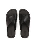 Minimalist black leather slides LINCIUS