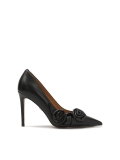 Black leather stilettos with roses MARISOL