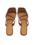 Brown mules on a flat sole with thin straps TULIA