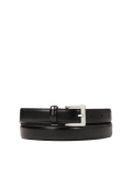 Black leather belt with logoed loop and silver buckle SERENA