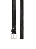 Black leather belt with logoed loop and silver buckle SERENA
