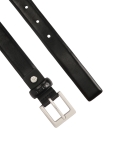 Black leather belt with logoed loop and silver buckle SERENA