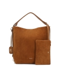 Suede handbag in light brown color with hand grip JERRIAR