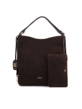 Brown natural suede handbag with minimalist design JERRIAR