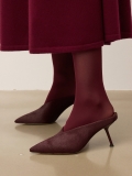 Maroon stiletto mules with natural bristles KS ELYSIE