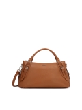 Light brown leather handbag with handles and silver details ELEONORE