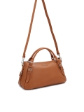Light brown leather handbag with handles and silver details ELEONORE