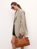 Light brown leather handbag with handles and silver details ELEONORE