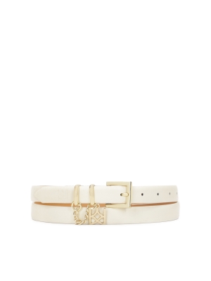 Cream narrow belt with two metal loops and chain 
