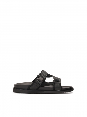 Mens' leather slides in black color 
