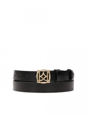 Minimalist leather women's belt with logo buckle 