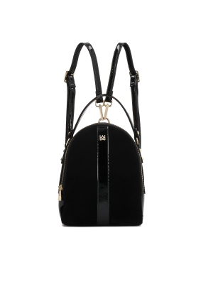 Compact backpack in suede and patent leather