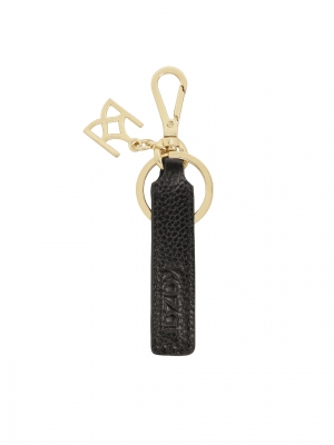 Black leather key ring with gold hardware