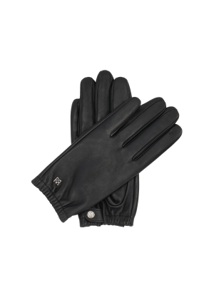 Women's black leather gloves with elastic cuff