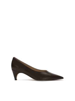 Dark brown pumps with extended nose