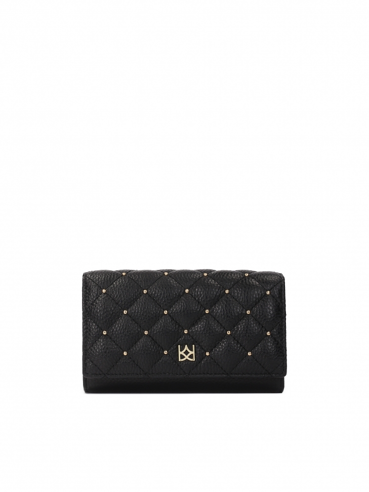 Sleek black wallet with quilting and rhinestones SANTI