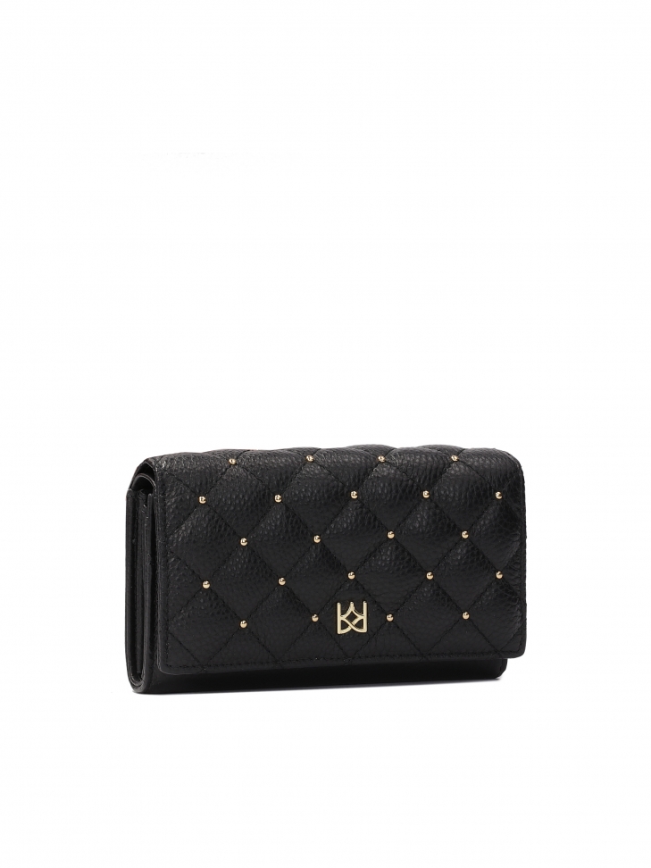 Sleek black wallet with quilting and rhinestones SANTI