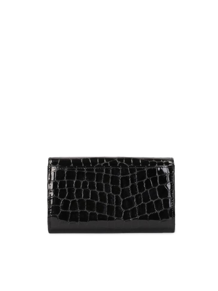 Ladies’ compact black wallet in patent leather in animal pattern SANTI