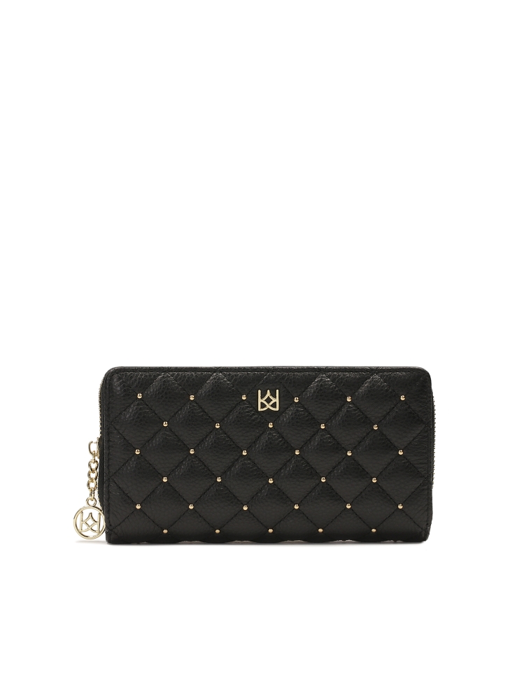 Large black zip wallet decorated with rivets  ROLETTE