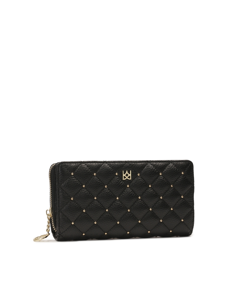 Large black zip wallet decorated with rivets  ROLETTE