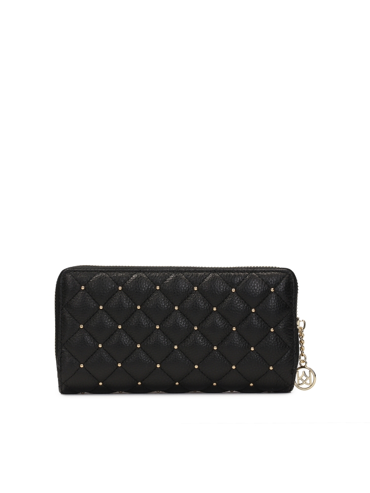 Large black zip wallet decorated with rivets  ROLETTE