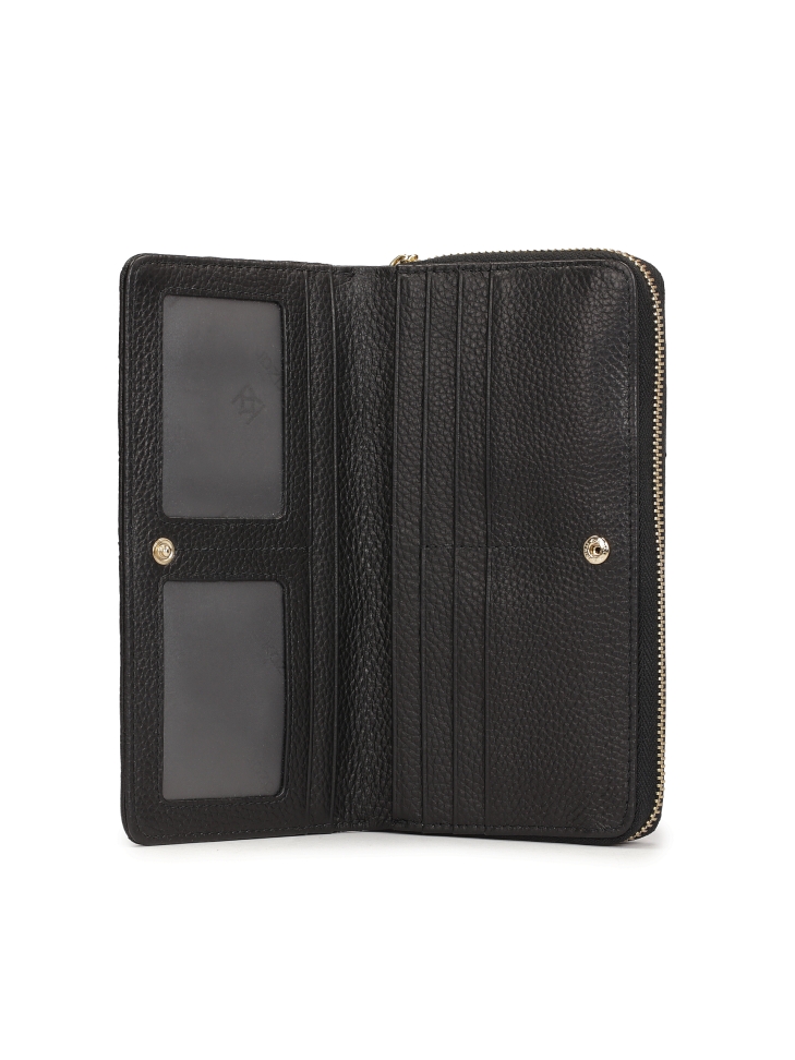 Large black zip wallet decorated with rivets  ROLETTE