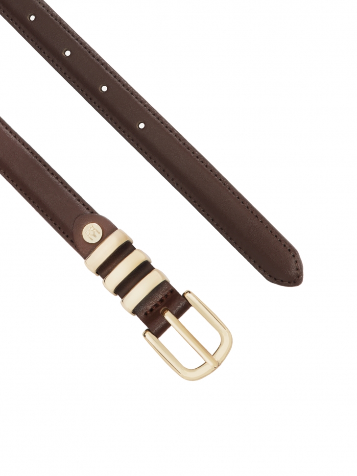 Narrow belt made of smooth leather in dark brown color  VITRA