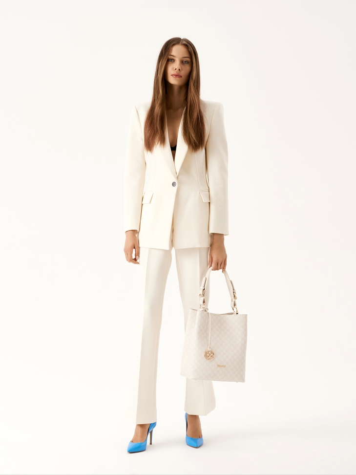 Leather handbag with beige print VICTORIA