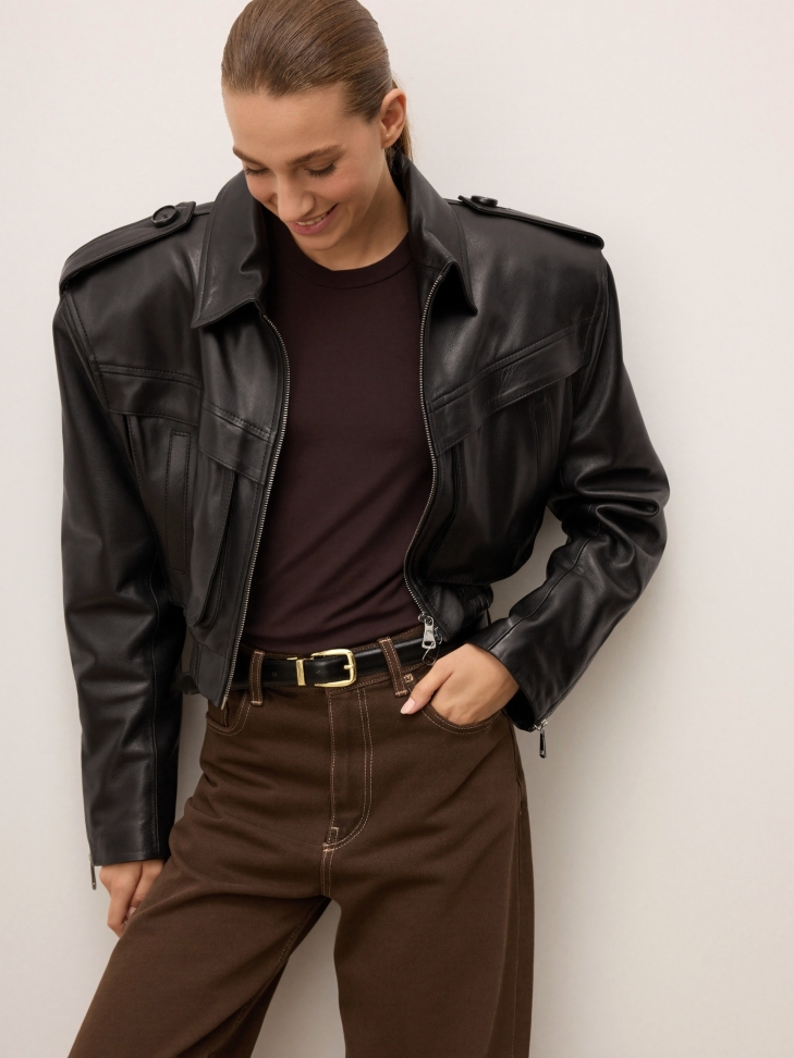 Double-sided women's leather belt with gold details MILL