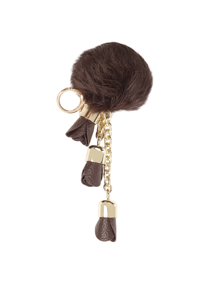 Brown key ring with pom-pom  EMMIE