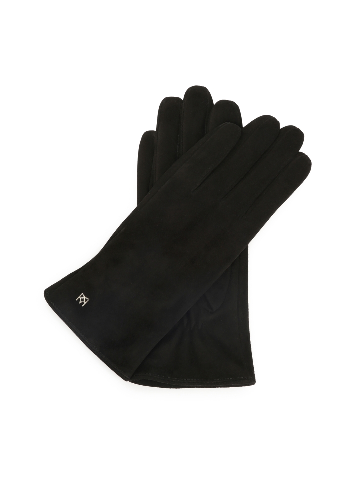 Black suede gloves with delicate logos FRIO