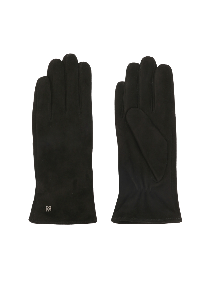 Black suede gloves with delicate logos FRIO