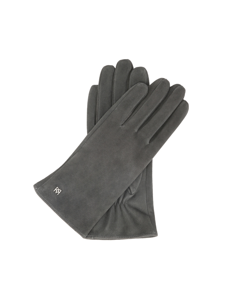 Grey women's gloves in soft suede with subtle logos FRIO