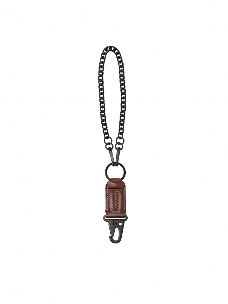 Brown leather key ring with snap hook TOMAS